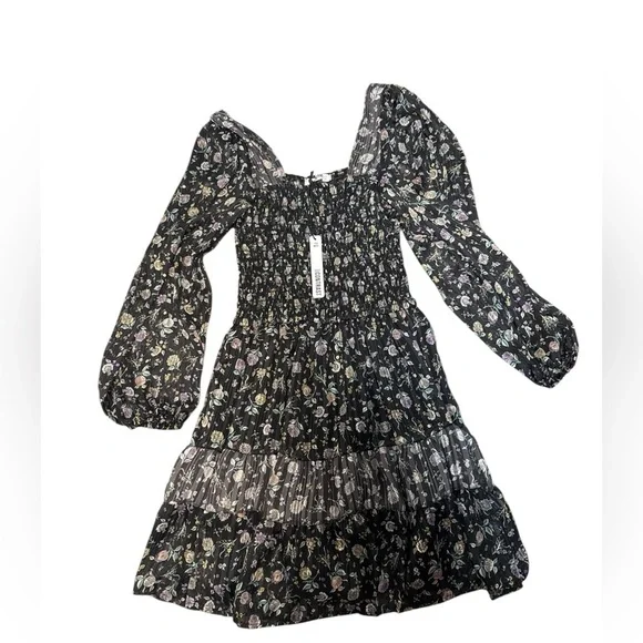 NWT Self Contrast Smocked Floral Mini Dress Long Sleeve XS | Anthropologie - Picture 5 of 7